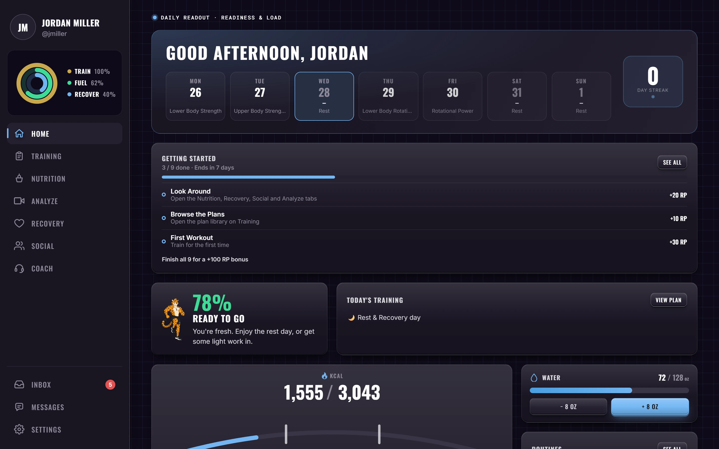AVANO on a computer: the home dashboard